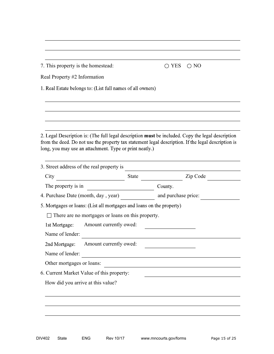 Form DIV402 Petition for Dissolution of Marriage Without Children - Minnesota, Page 15
