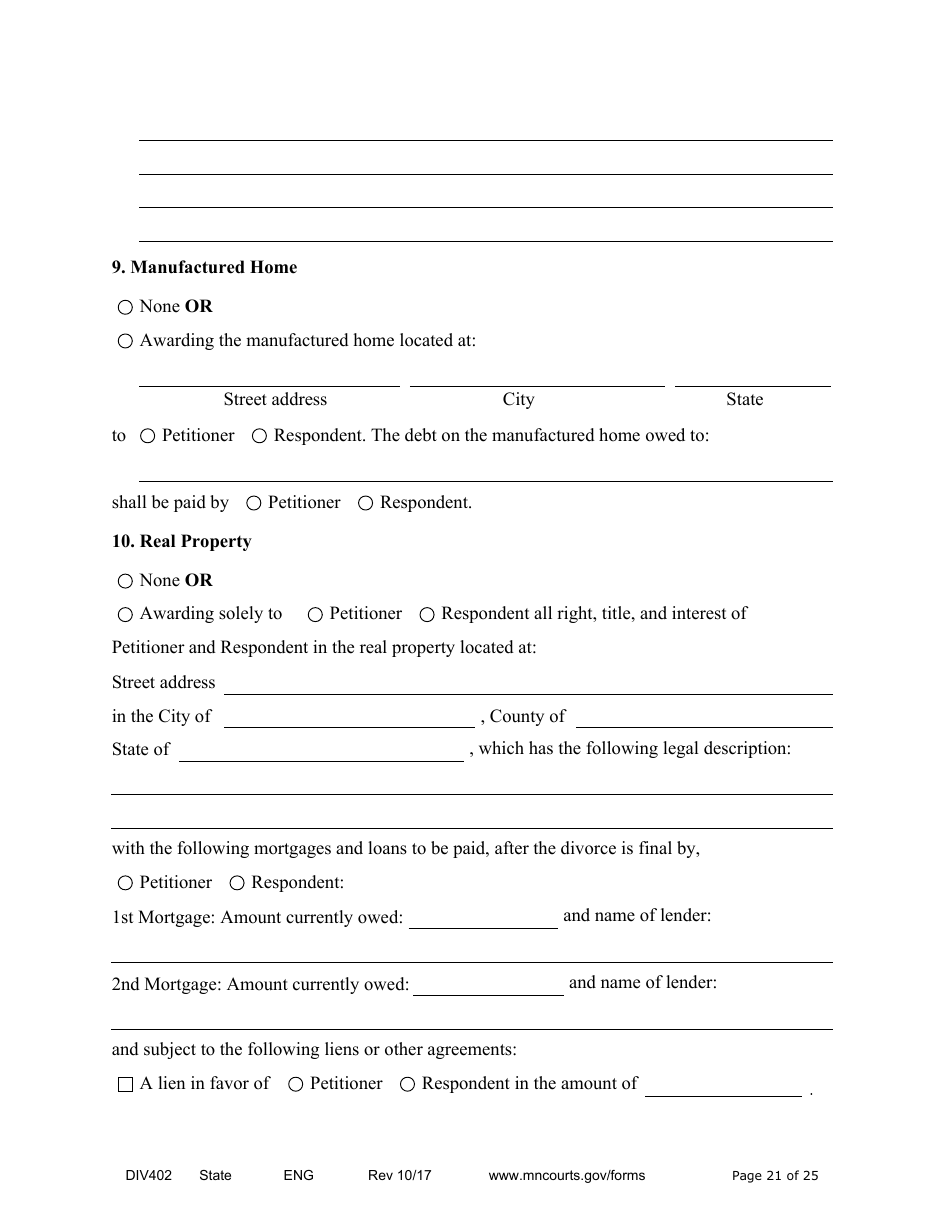 Form DIV402 Petition for Dissolution of Marriage Without Children - Minnesota, Page 21