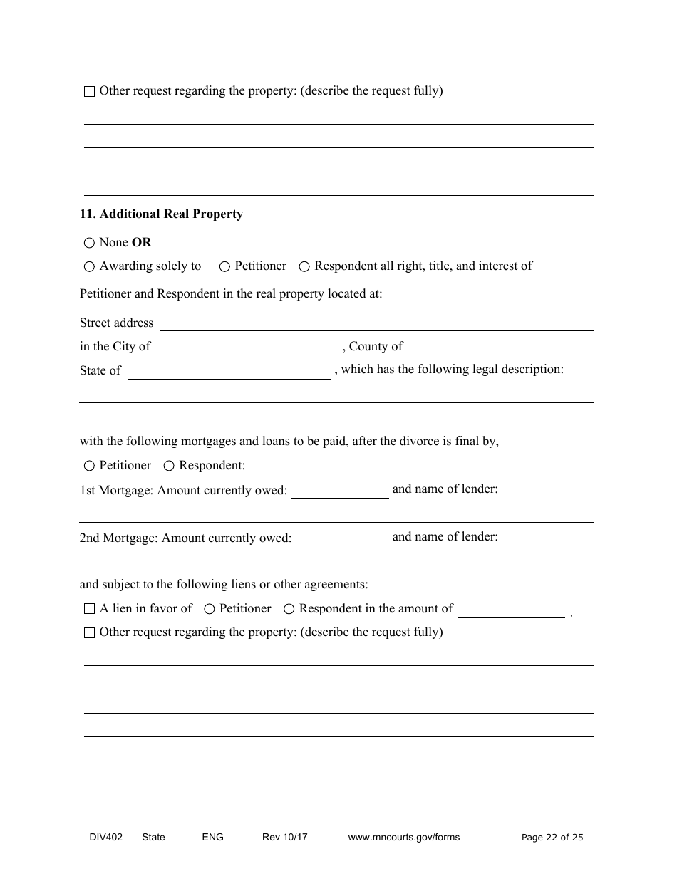 Form DIV402 Petition for Dissolution of Marriage Without Children - Minnesota, Page 22