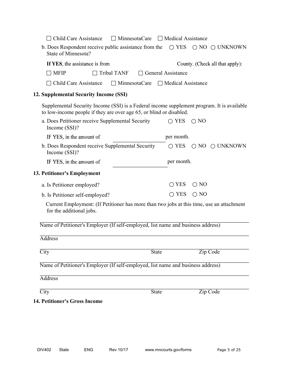 Form DIV402 Petition for Dissolution of Marriage Without Children - Minnesota, Page 5