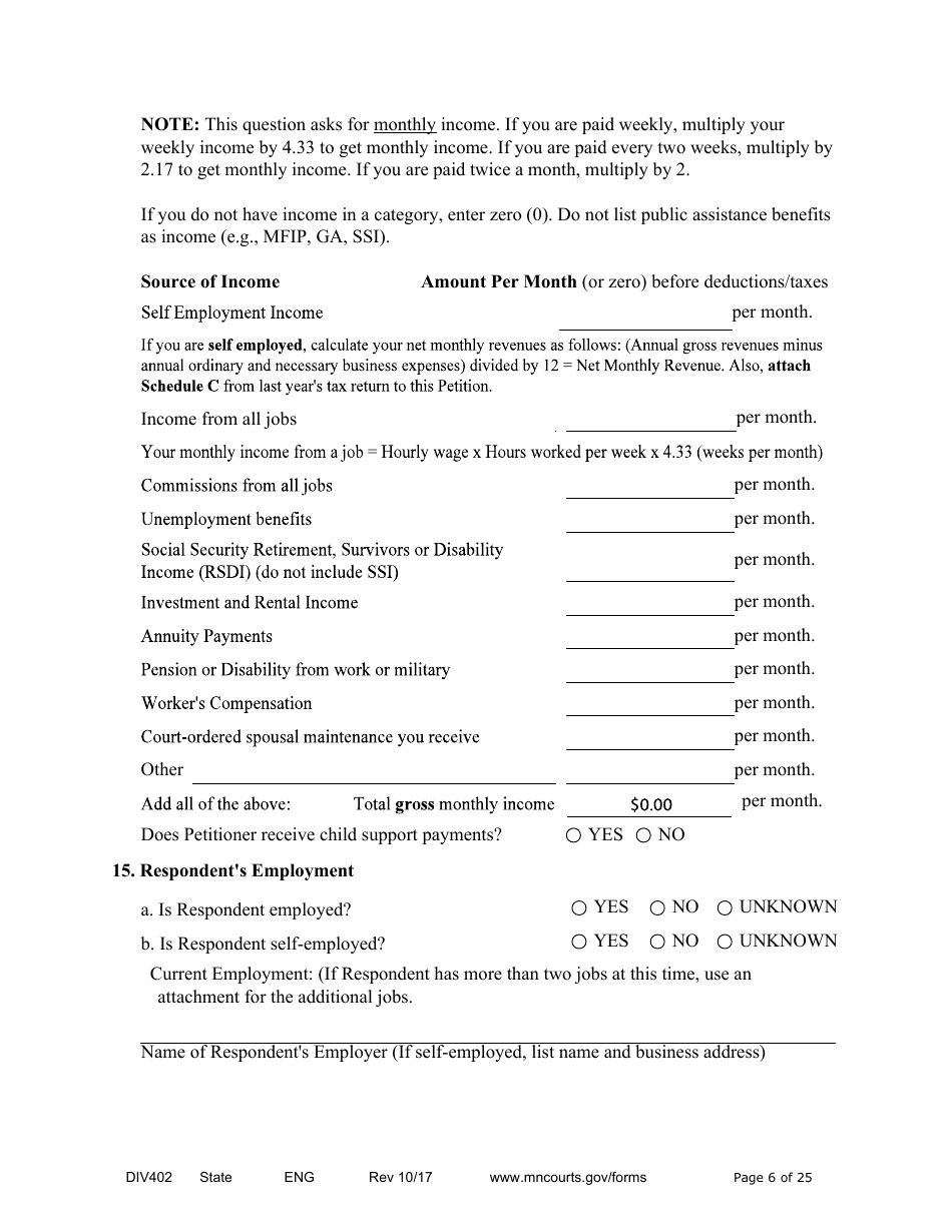 Form DIV402 Petition for Dissolution of Marriage Without Children - Minnesota, Page 6