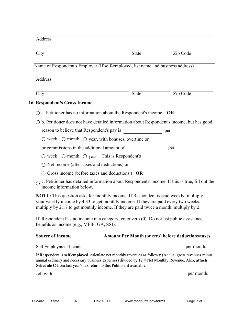 Form DIV402 Petition for Dissolution of Marriage Without Children - Minnesota, Page 7