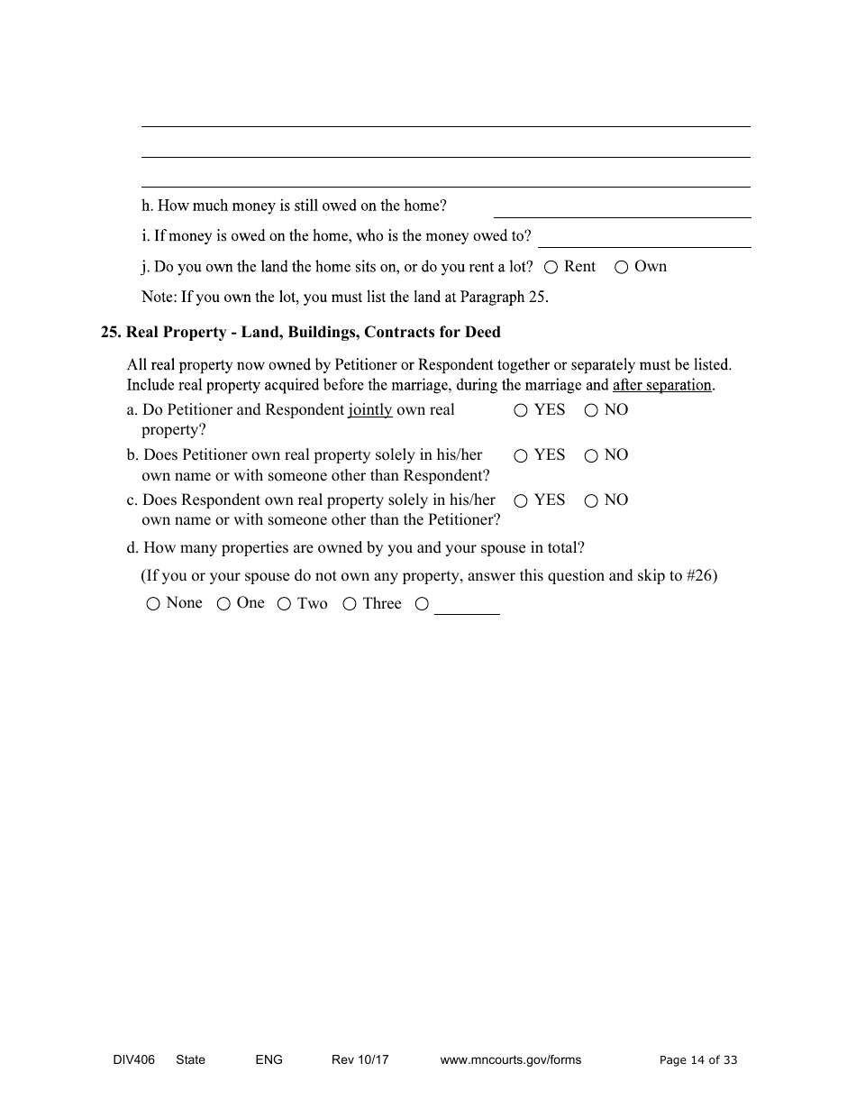 Form DIV406 Stipulated Findings of Fact, Conclusions of Law, Order for Judgment, Judgment and Decree - Minnesota, Page 14