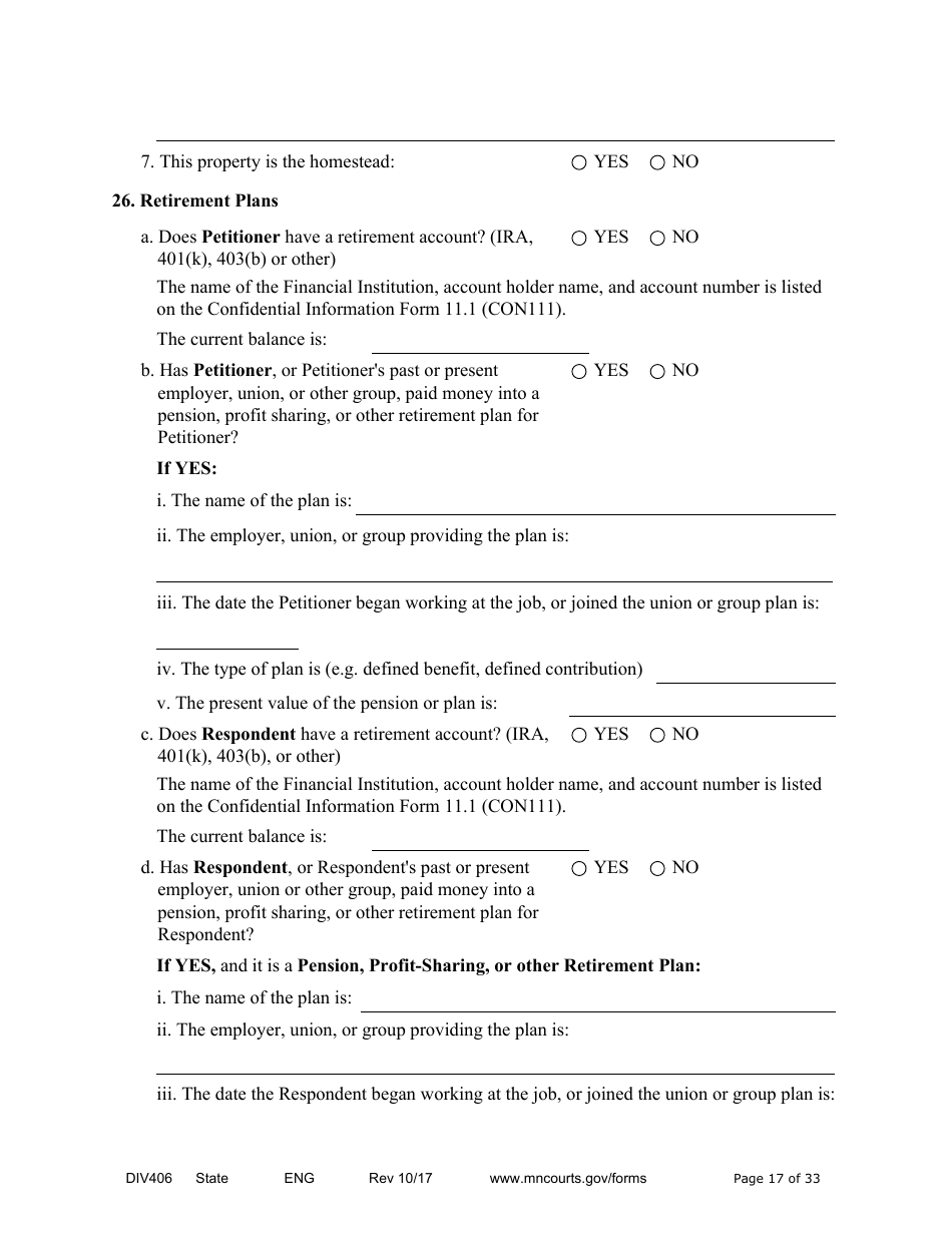 Form DIV406 Stipulated Findings of Fact, Conclusions of Law, Order for Judgment, Judgment and Decree - Minnesota, Page 17
