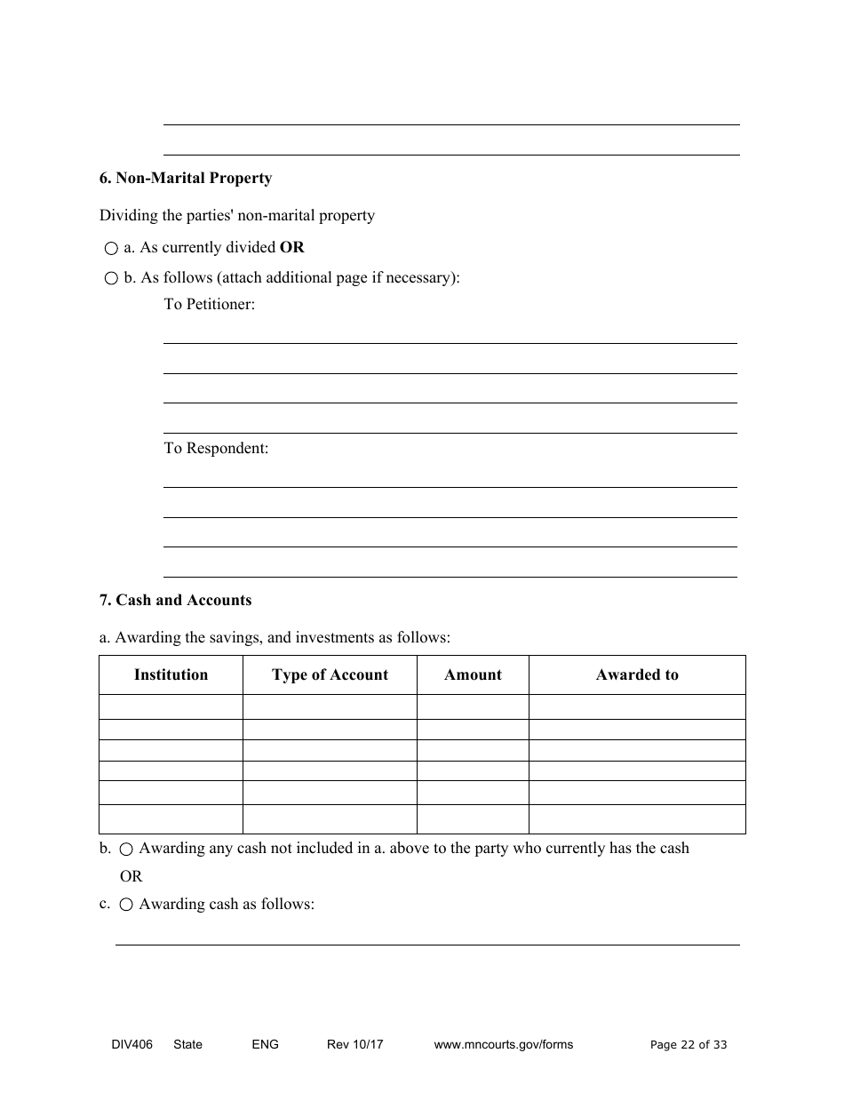 Form DIV406 Stipulated Findings of Fact, Conclusions of Law, Order for Judgment, Judgment and Decree - Minnesota, Page 22