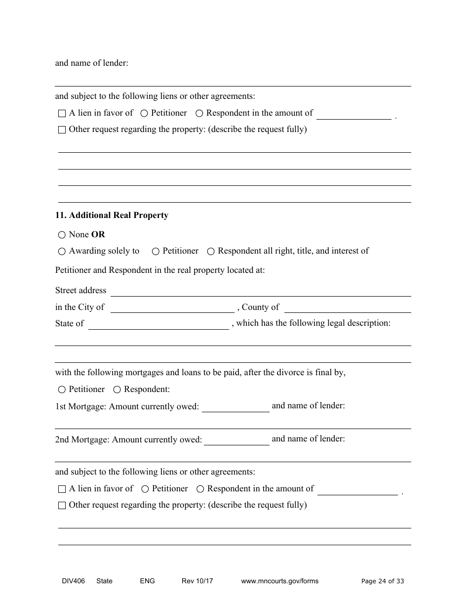 Form DIV406 Stipulated Findings of Fact, Conclusions of Law, Order for Judgment, Judgment and Decree - Minnesota, Page 24