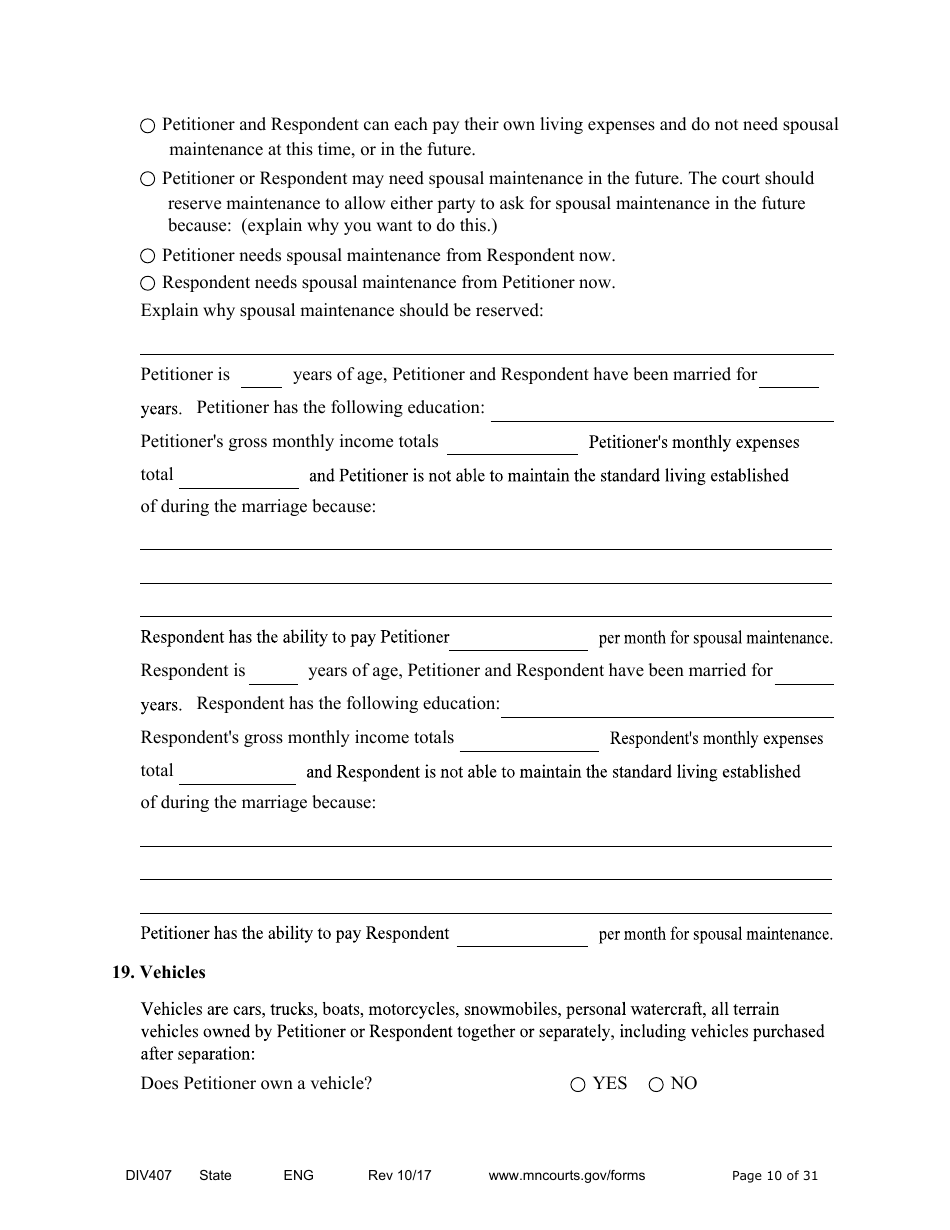 Form DIV407 Findings of Fact, Conclusions of Law, Order for Judgment, Judgment and Decree - Minnesota, Page 10