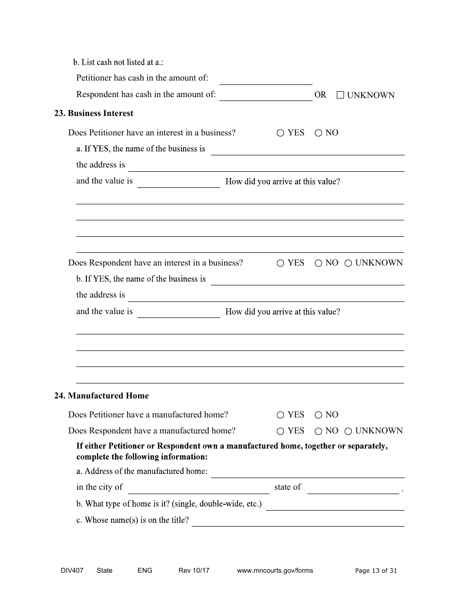 Form DIV407 Findings of Fact, Conclusions of Law, Order for Judgment, Judgment and Decree - Minnesota, Page 13