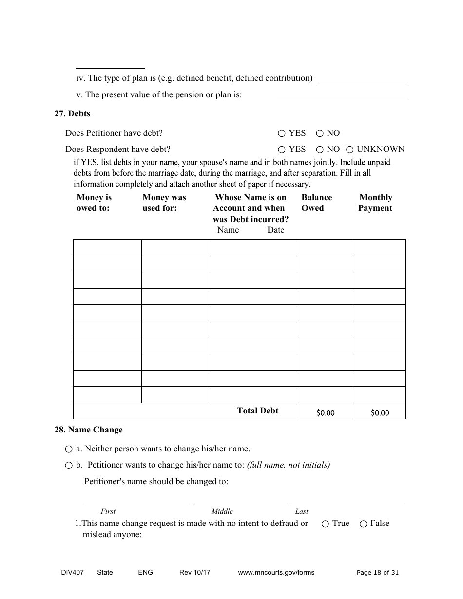 Form DIV407 Findings of Fact, Conclusions of Law, Order for Judgment, Judgment and Decree - Minnesota, Page 18