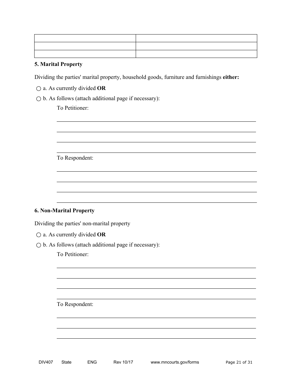 Form DIV407 Findings of Fact, Conclusions of Law, Order for Judgment, Judgment and Decree - Minnesota, Page 21