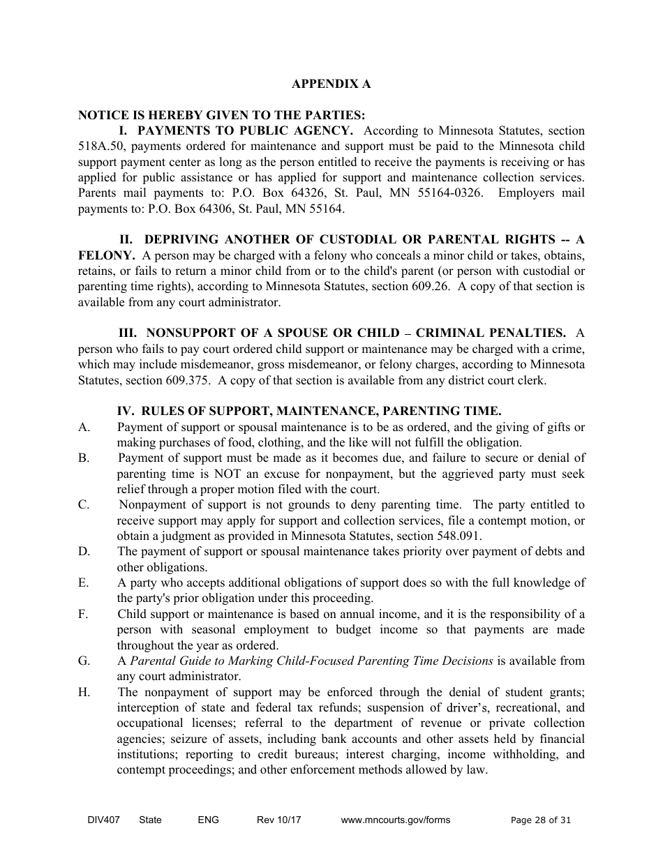 Form DIV407 Findings of Fact, Conclusions of Law, Order for Judgment, Judgment and Decree - Minnesota, Page 28