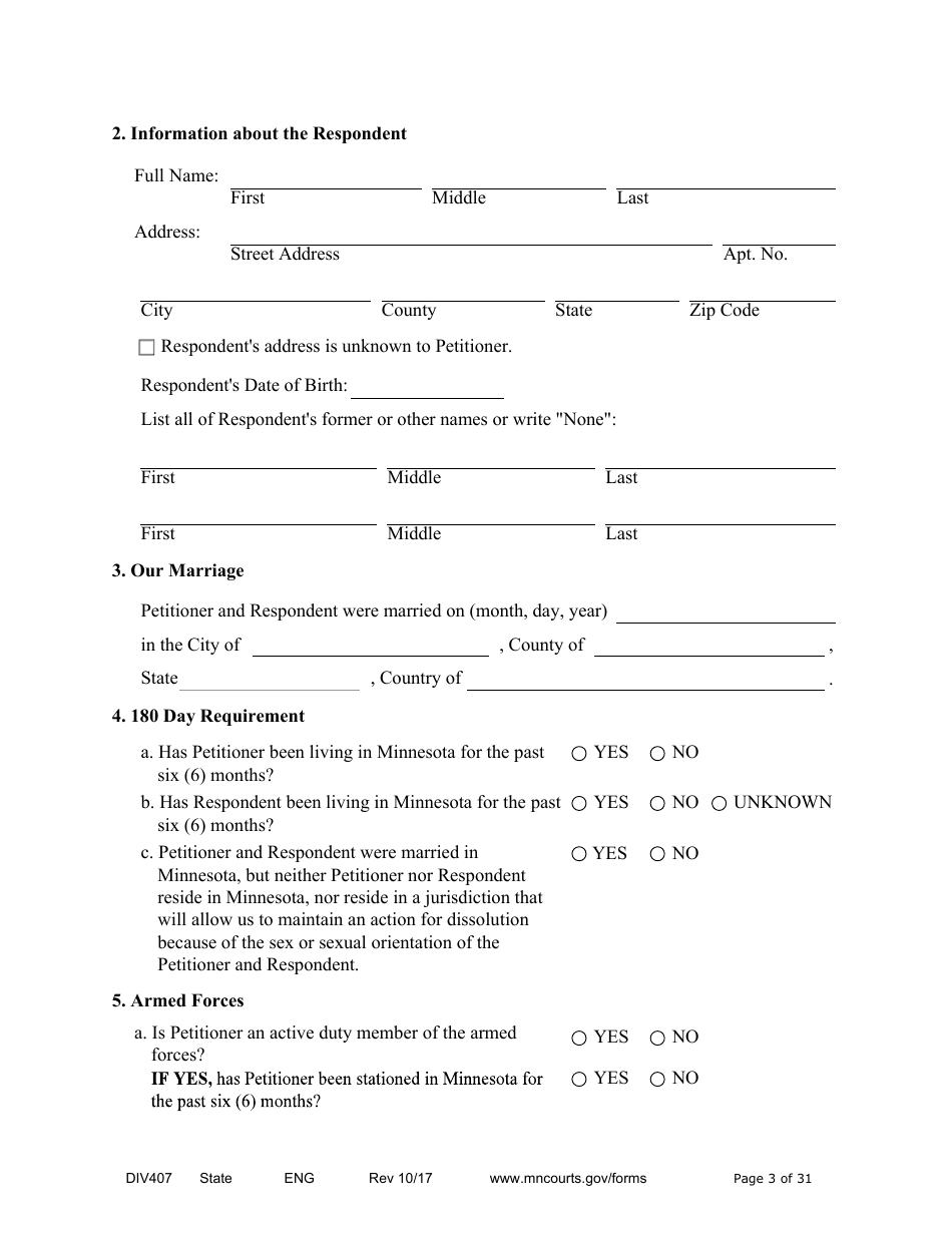 Form DIV407 Findings of Fact, Conclusions of Law, Order for Judgment, Judgment and Decree - Minnesota, Page 3