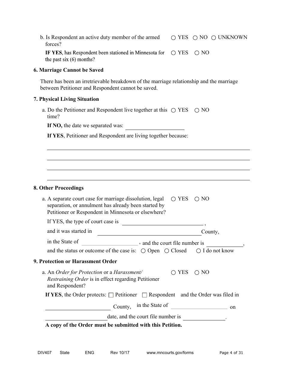 Form DIV407 Findings of Fact, Conclusions of Law, Order for Judgment, Judgment and Decree - Minnesota, Page 4