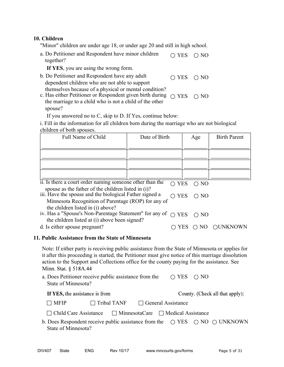 Form DIV407 Findings of Fact, Conclusions of Law, Order for Judgment, Judgment and Decree - Minnesota, Page 5