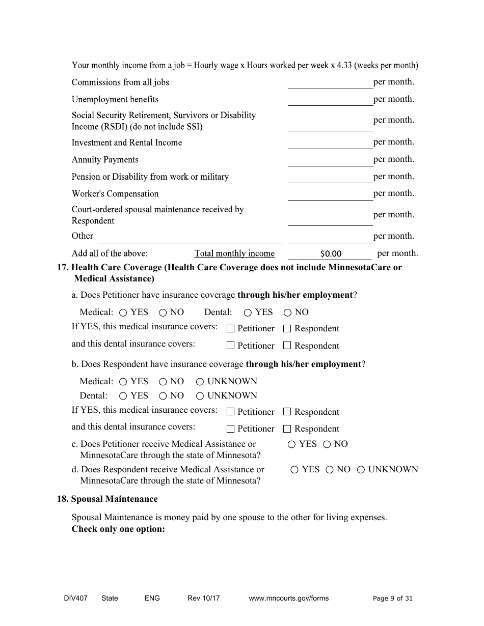 Form DIV407 Findings of Fact, Conclusions of Law, Order for Judgment, Judgment and Decree - Minnesota, Page 9