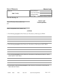 Document preview: Form DIV502 Answer and Counter Petition Without Children - Minnesota