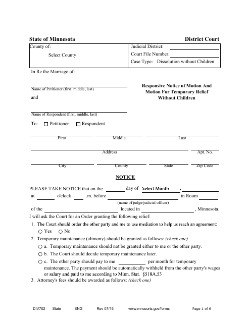 Form DIV702  Printable Pdf