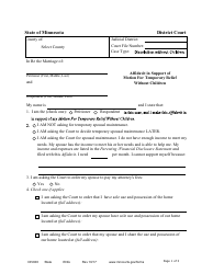 Form DIV603 Affidavit in Support of Motion for Temporary Relief Without Children - Minnesota