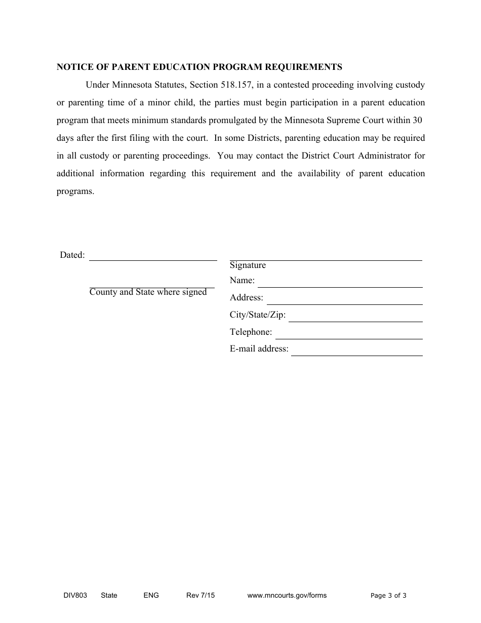 Form DIV803 Combined Summons - Minnesota, Page 3