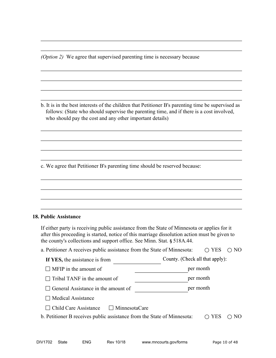 Form DIV1702 Joint Petition, Agreement, and Judgment and Decree for Marriage Dissolution With Children - Minnesota, Page 10