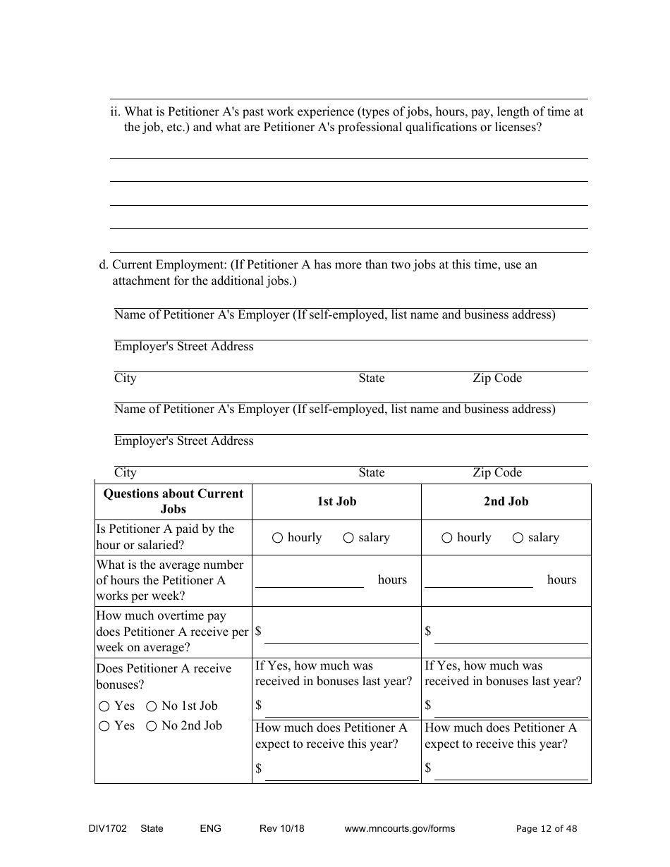 Form DIV1702 Joint Petition, Agreement, and Judgment and Decree for Marriage Dissolution With Children - Minnesota, Page 12
