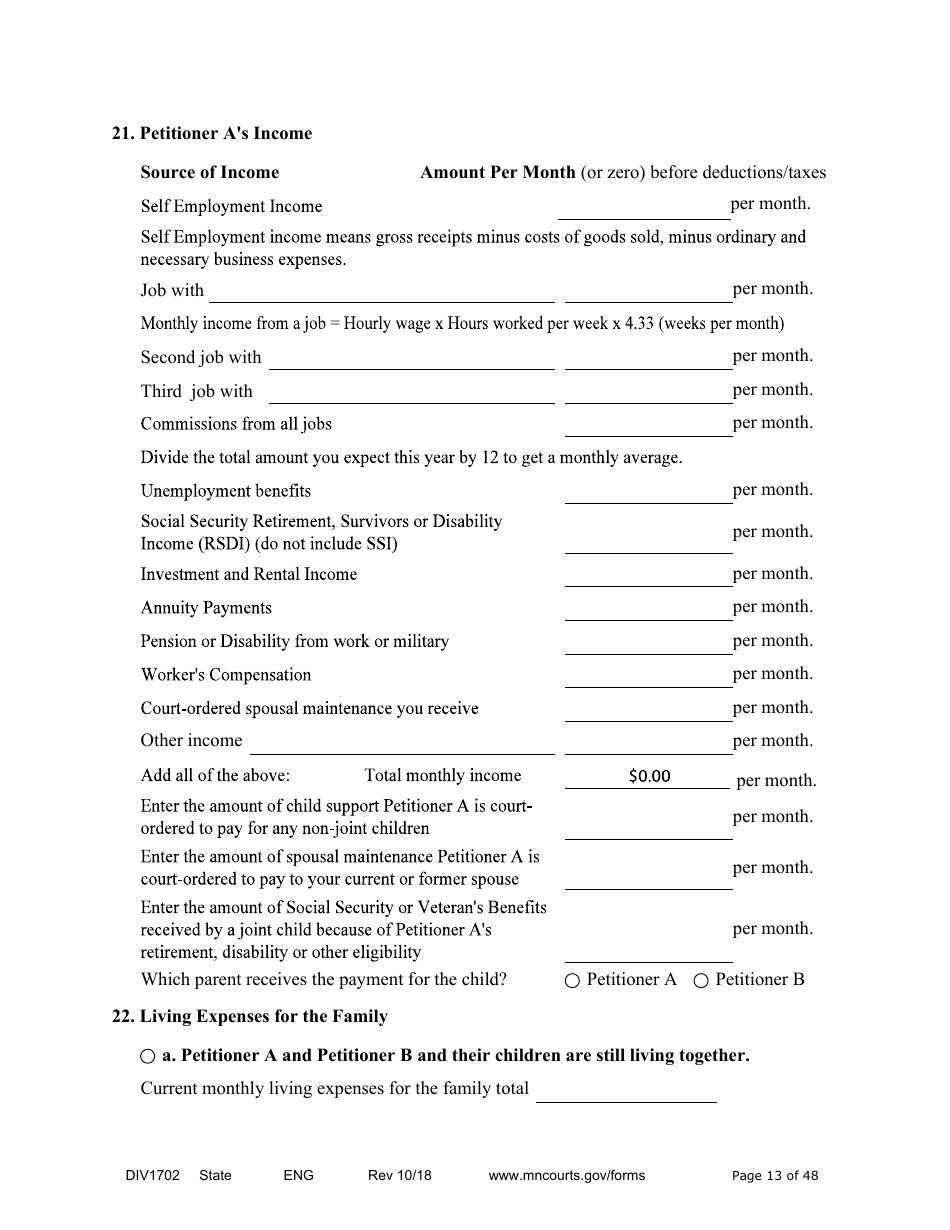 Form DIV1702 Joint Petition, Agreement, and Judgment and Decree for Marriage Dissolution With Children - Minnesota, Page 13