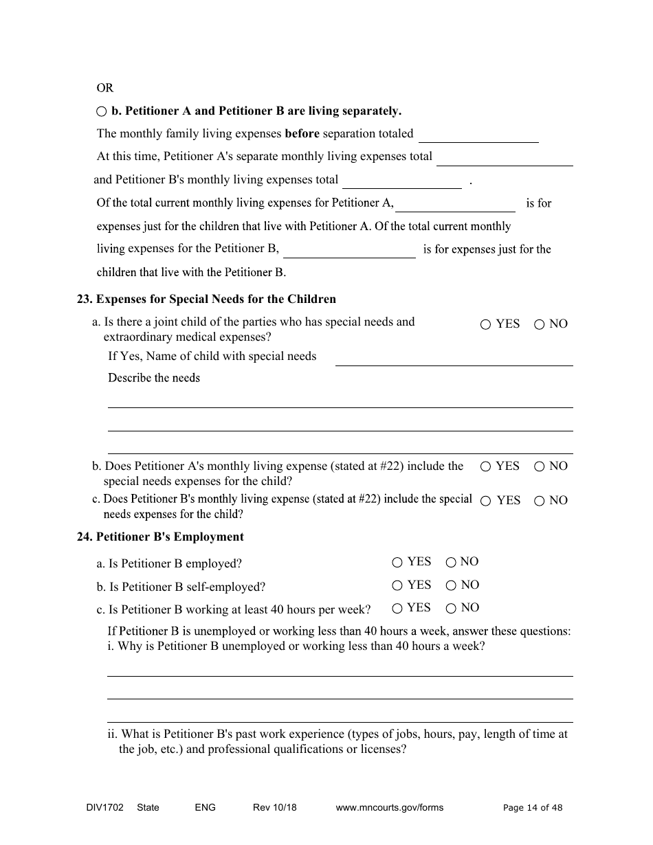 Form DIV1702 Joint Petition, Agreement, and Judgment and Decree for Marriage Dissolution With Children - Minnesota, Page 14
