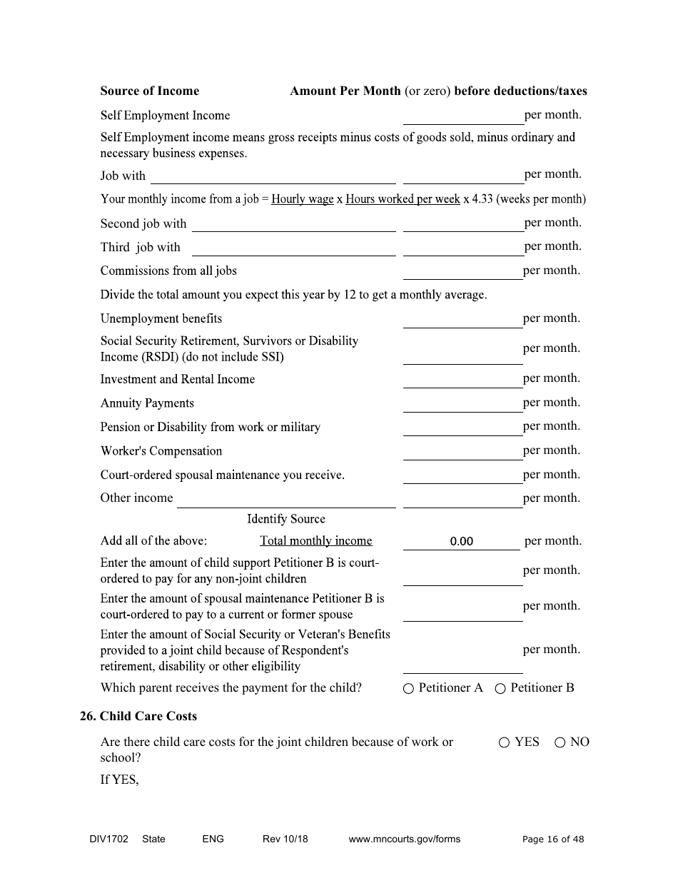 Form DIV1702 Joint Petition, Agreement, and Judgment and Decree for Marriage Dissolution With Children - Minnesota, Page 16