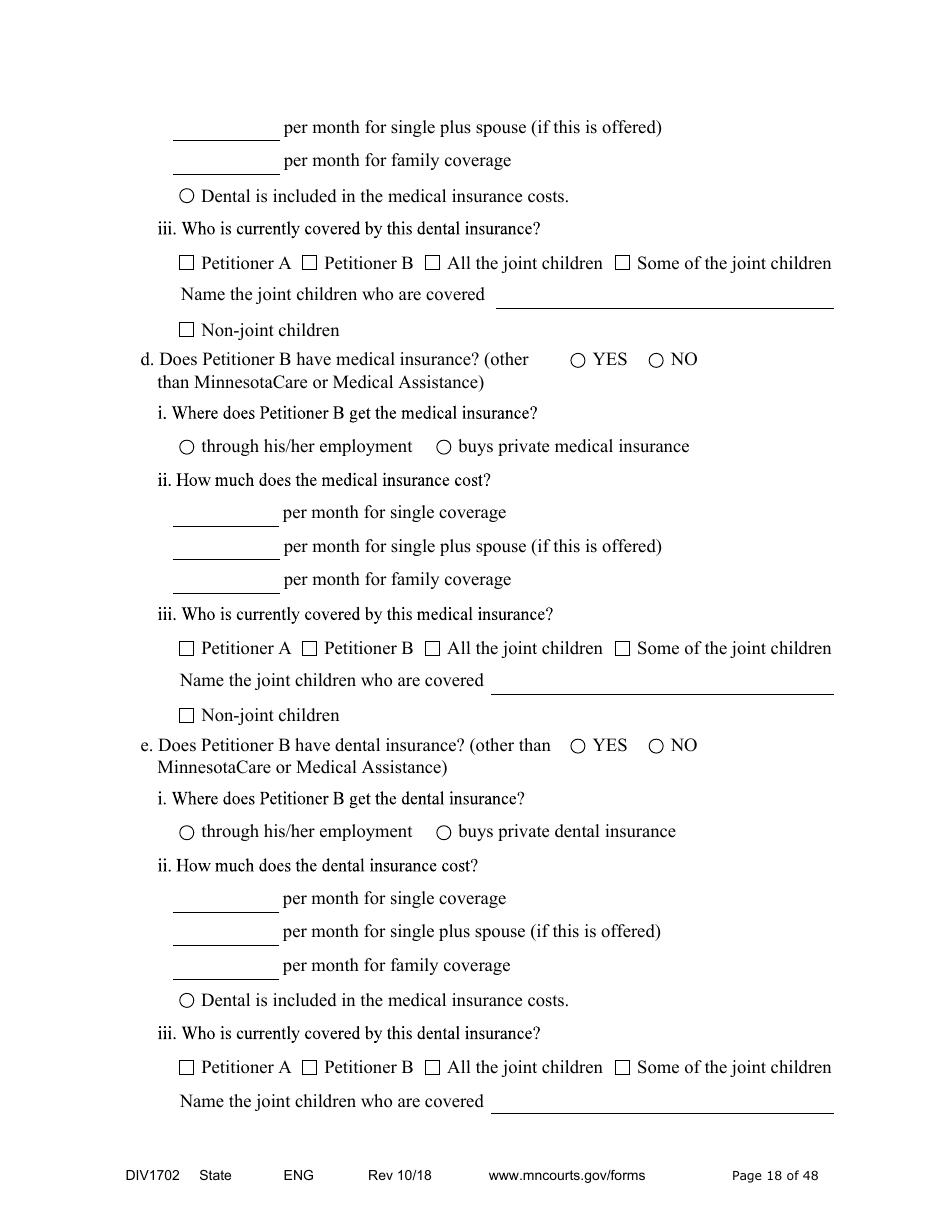 Form DIV1702 Joint Petition, Agreement, and Judgment and Decree for Marriage Dissolution With Children - Minnesota, Page 18