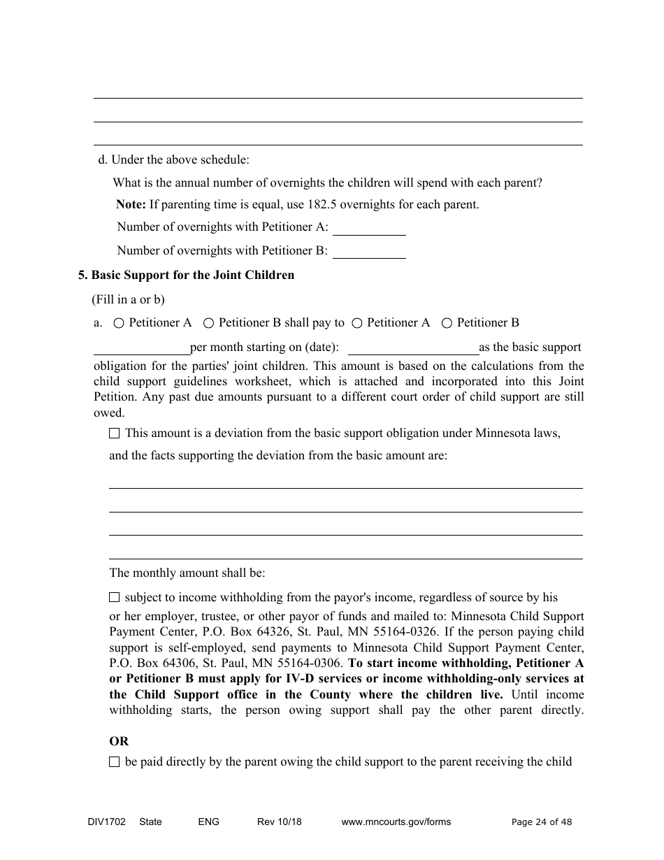 Form DIV1702 Joint Petition, Agreement, and Judgment and Decree for Marriage Dissolution With Children - Minnesota, Page 24