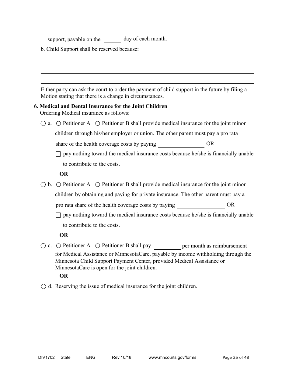 Form DIV1702 Joint Petition, Agreement, and Judgment and Decree for Marriage Dissolution With Children - Minnesota, Page 25