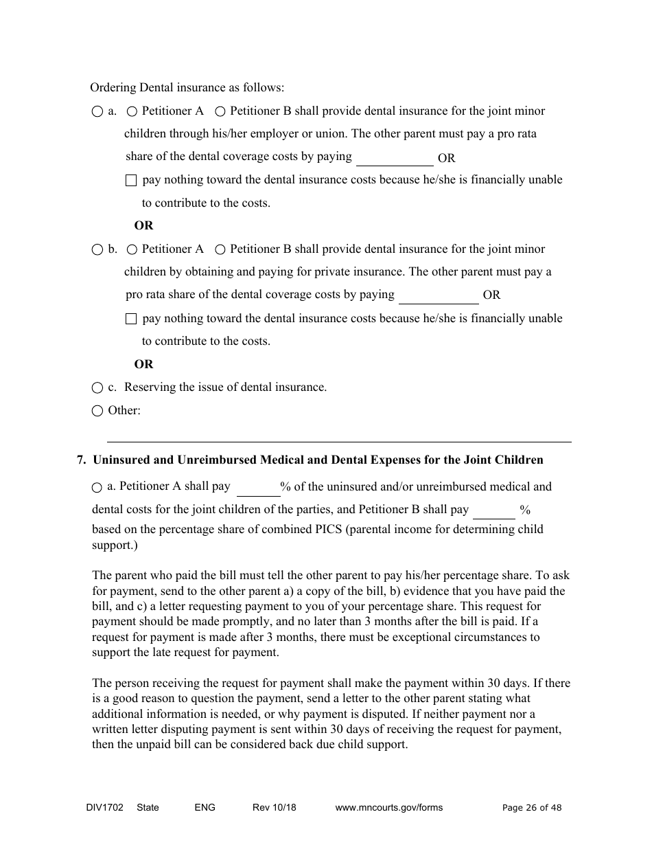 Form DIV1702 Joint Petition, Agreement, and Judgment and Decree for Marriage Dissolution With Children - Minnesota, Page 26