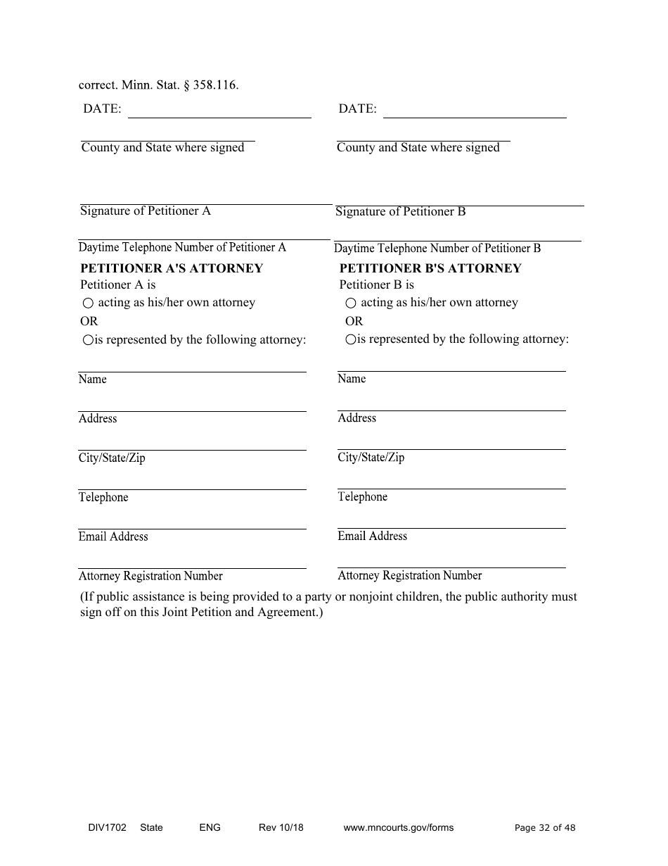Form DIV1702 Joint Petition, Agreement, and Judgment and Decree for Marriage Dissolution With Children - Minnesota, Page 32