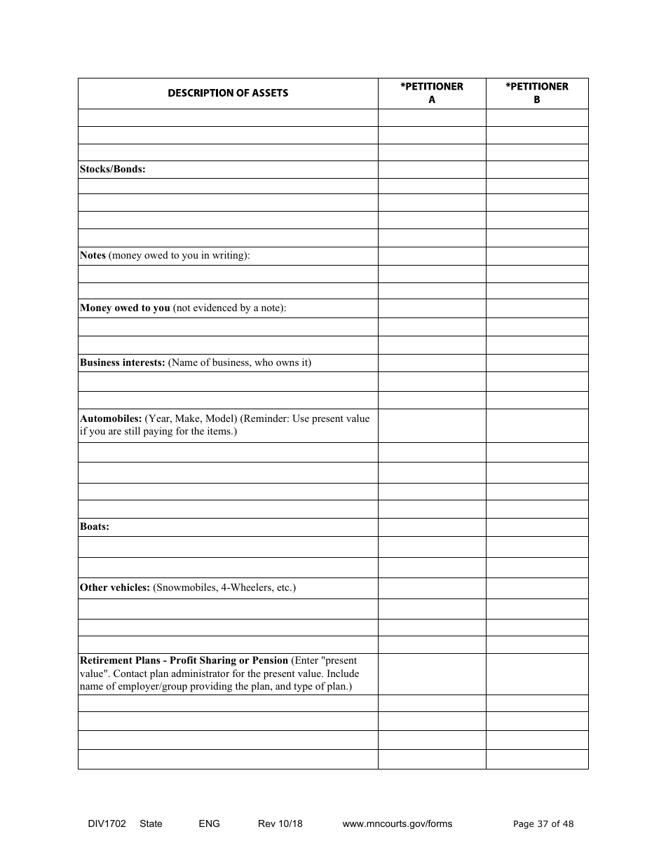 Form DIV1702 Joint Petition, Agreement, and Judgment and Decree for Marriage Dissolution With Children - Minnesota, Page 37