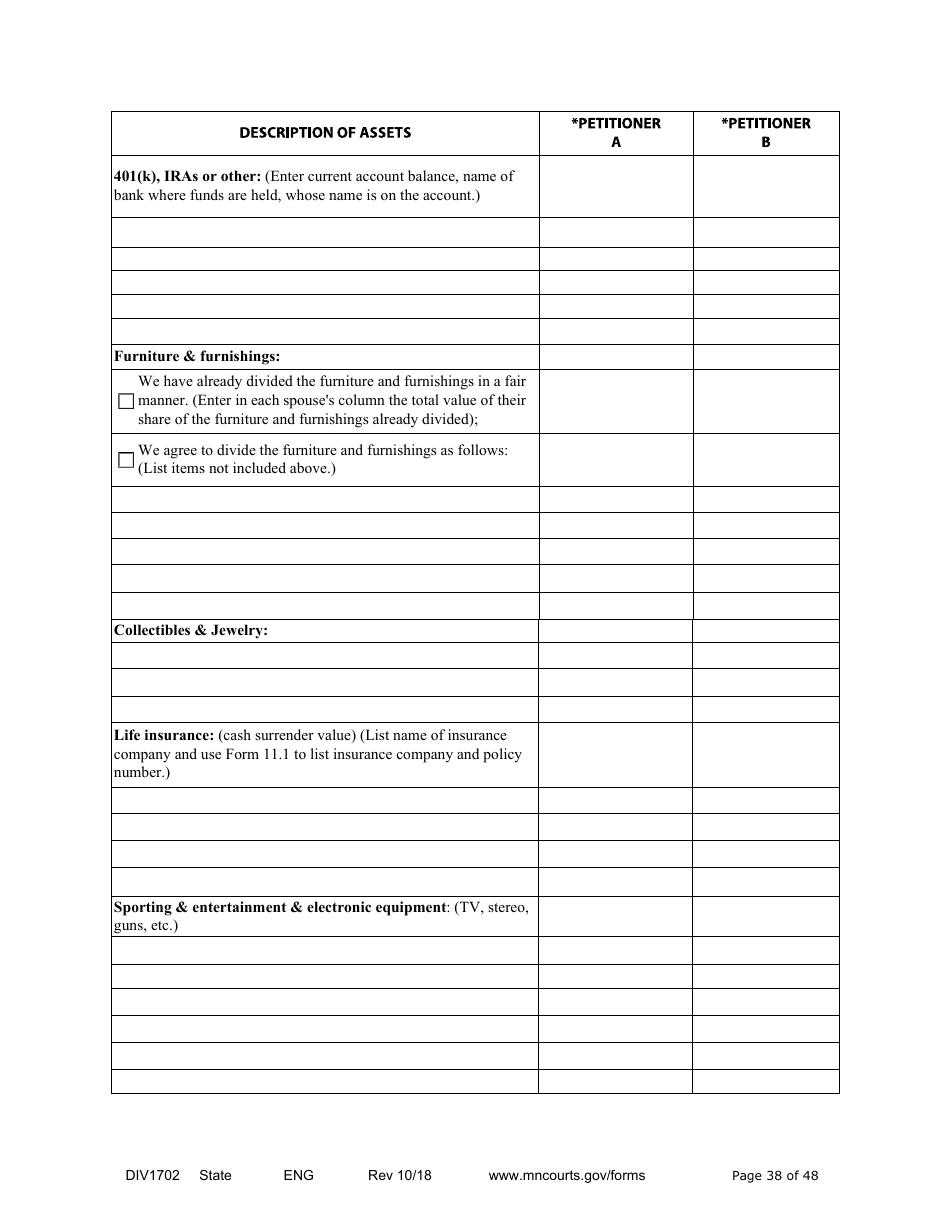 Form DIV1702 Joint Petition, Agreement, and Judgment and Decree for Marriage Dissolution With Children - Minnesota, Page 38