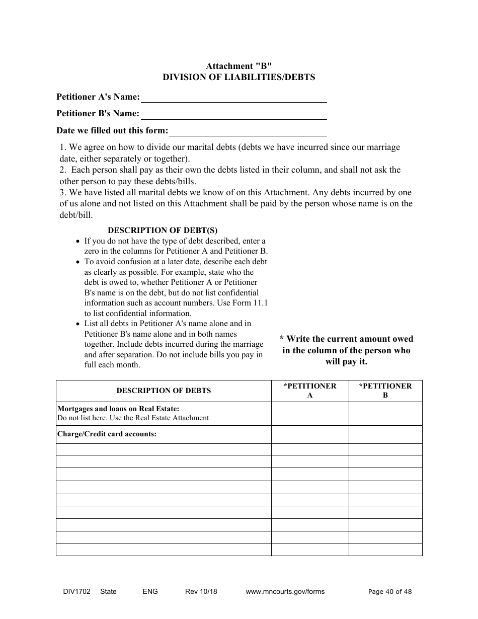 Form DIV1702 Joint Petition, Agreement, and Judgment and Decree for Marriage Dissolution With Children - Minnesota, Page 40