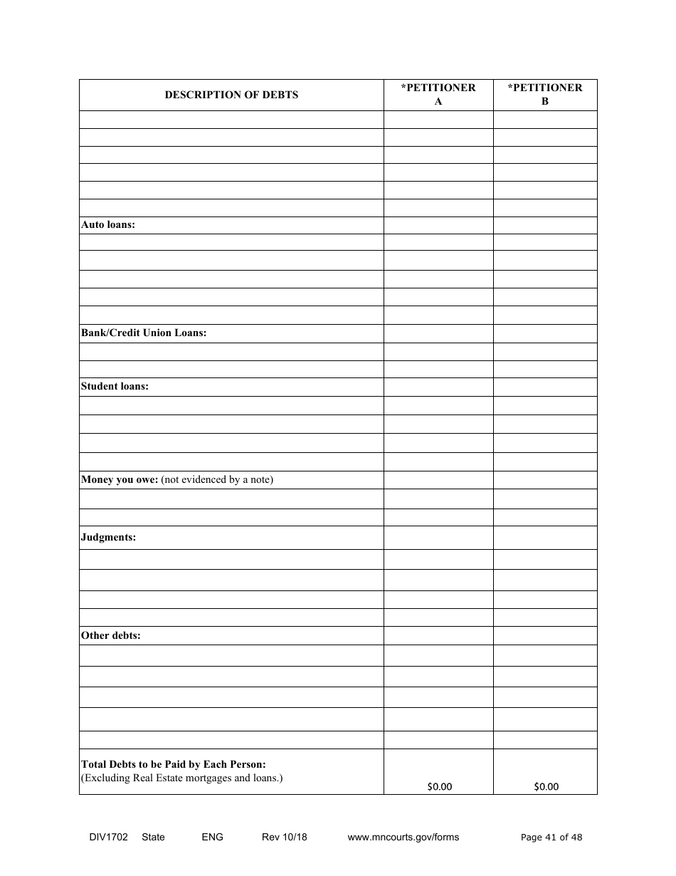 Form DIV1702 Joint Petition, Agreement, and Judgment and Decree for Marriage Dissolution With Children - Minnesota, Page 41