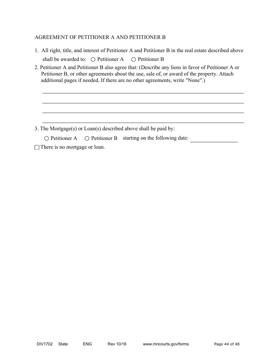 Form DIV1702 Joint Petition, Agreement, and Judgment and Decree for Marriage Dissolution With Children - Minnesota, Page 44