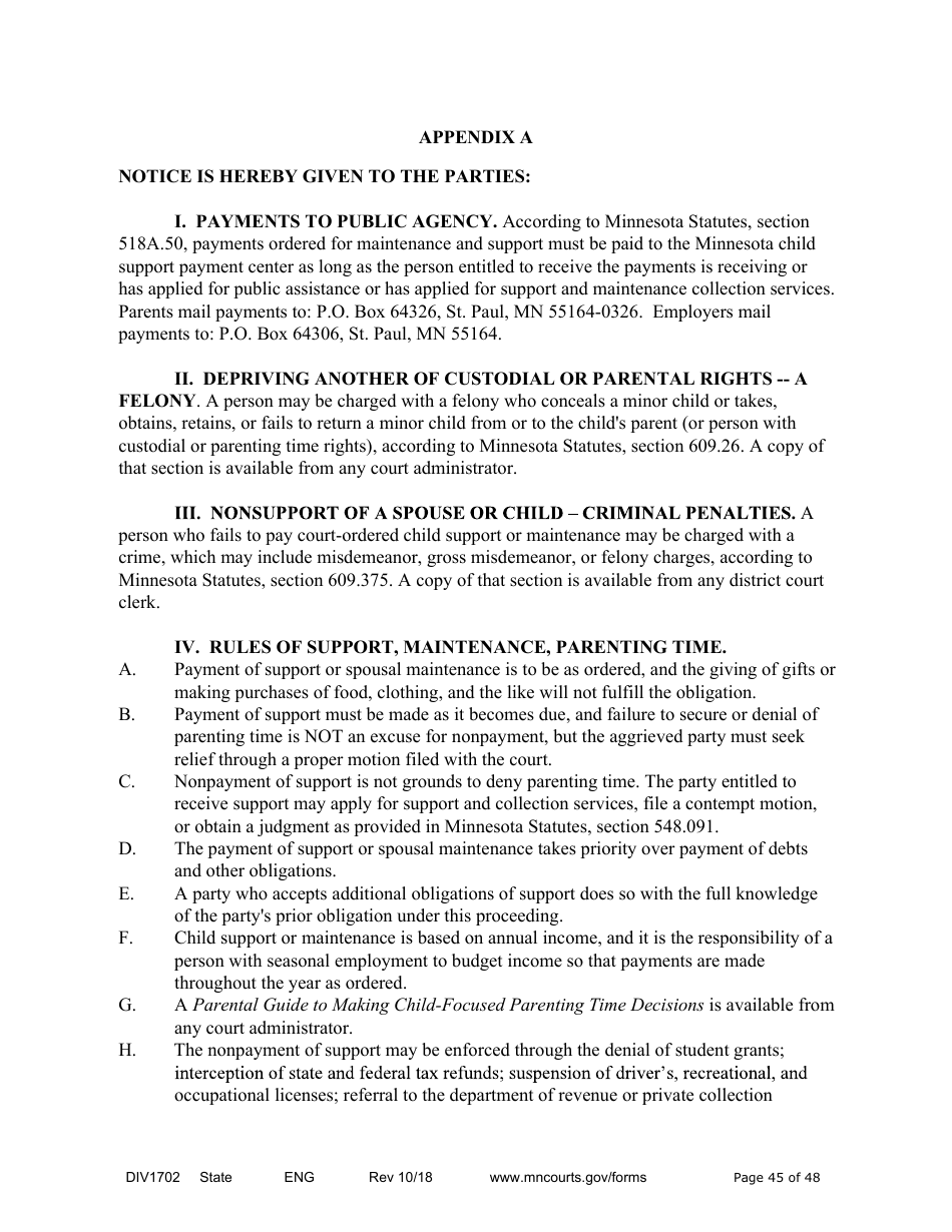 Form DIV1702 Joint Petition, Agreement, and Judgment and Decree for Marriage Dissolution With Children - Minnesota, Page 45