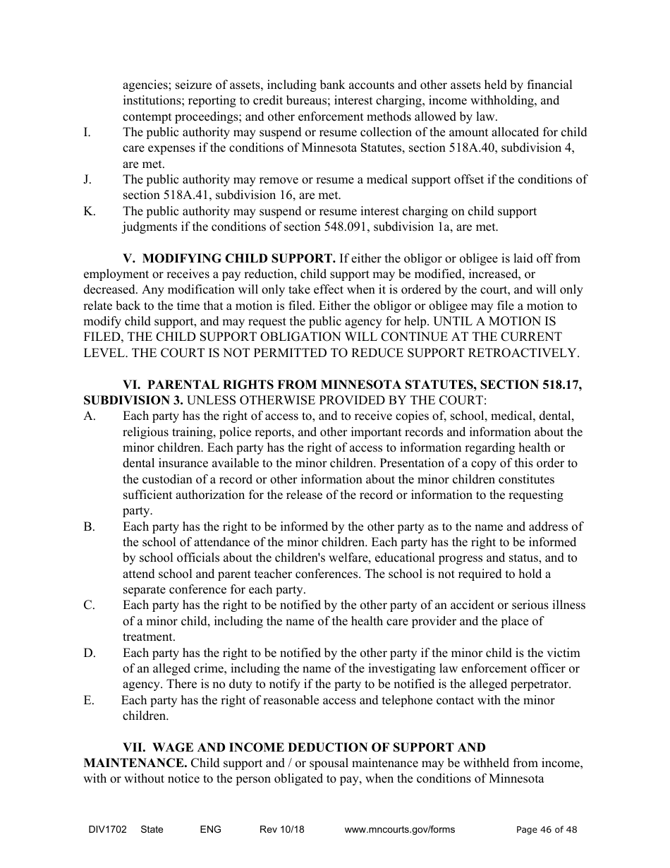 Form DIV1702 Joint Petition, Agreement, and Judgment and Decree for Marriage Dissolution With Children - Minnesota, Page 46