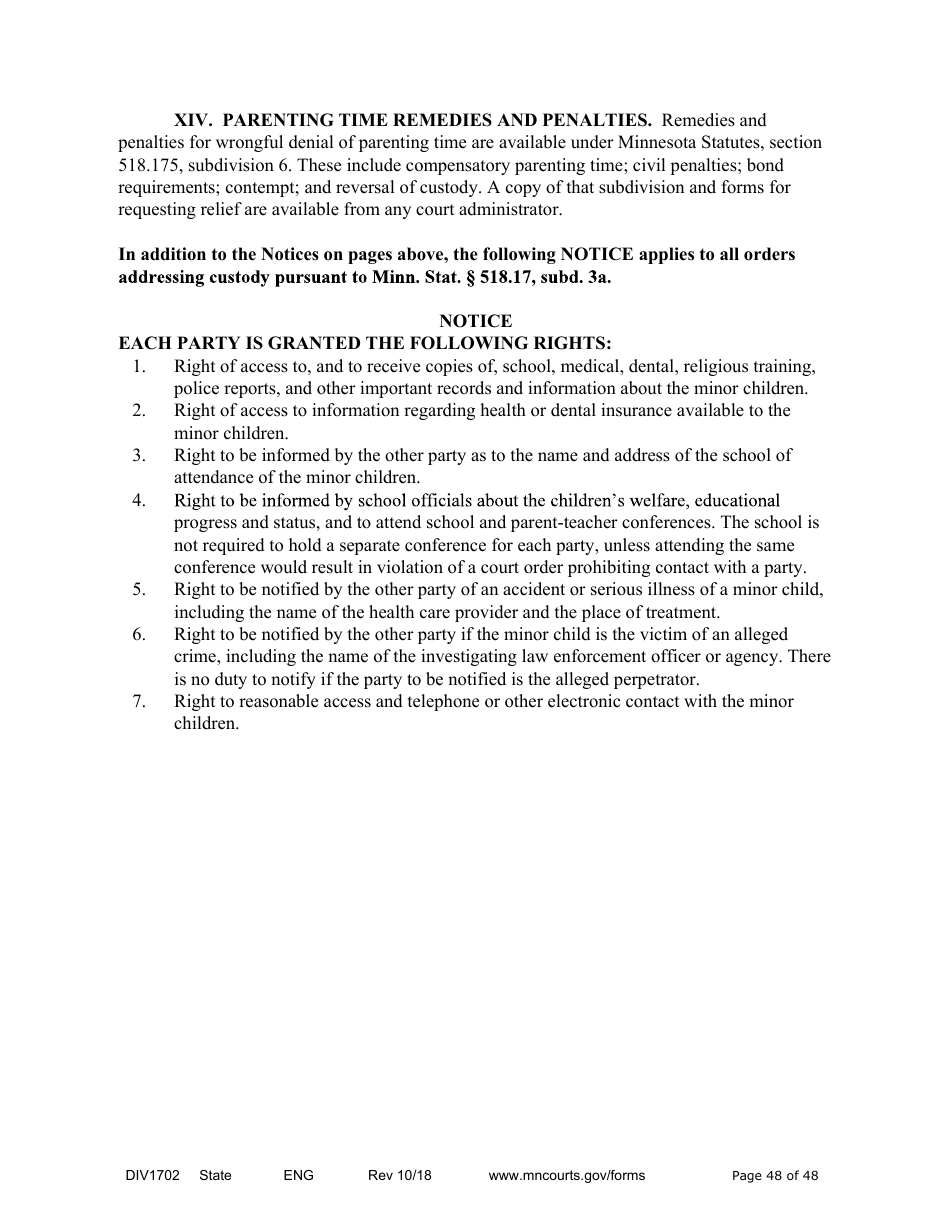 Form DIV1702 Joint Petition, Agreement, and Judgment and Decree for Marriage Dissolution With Children - Minnesota, Page 48