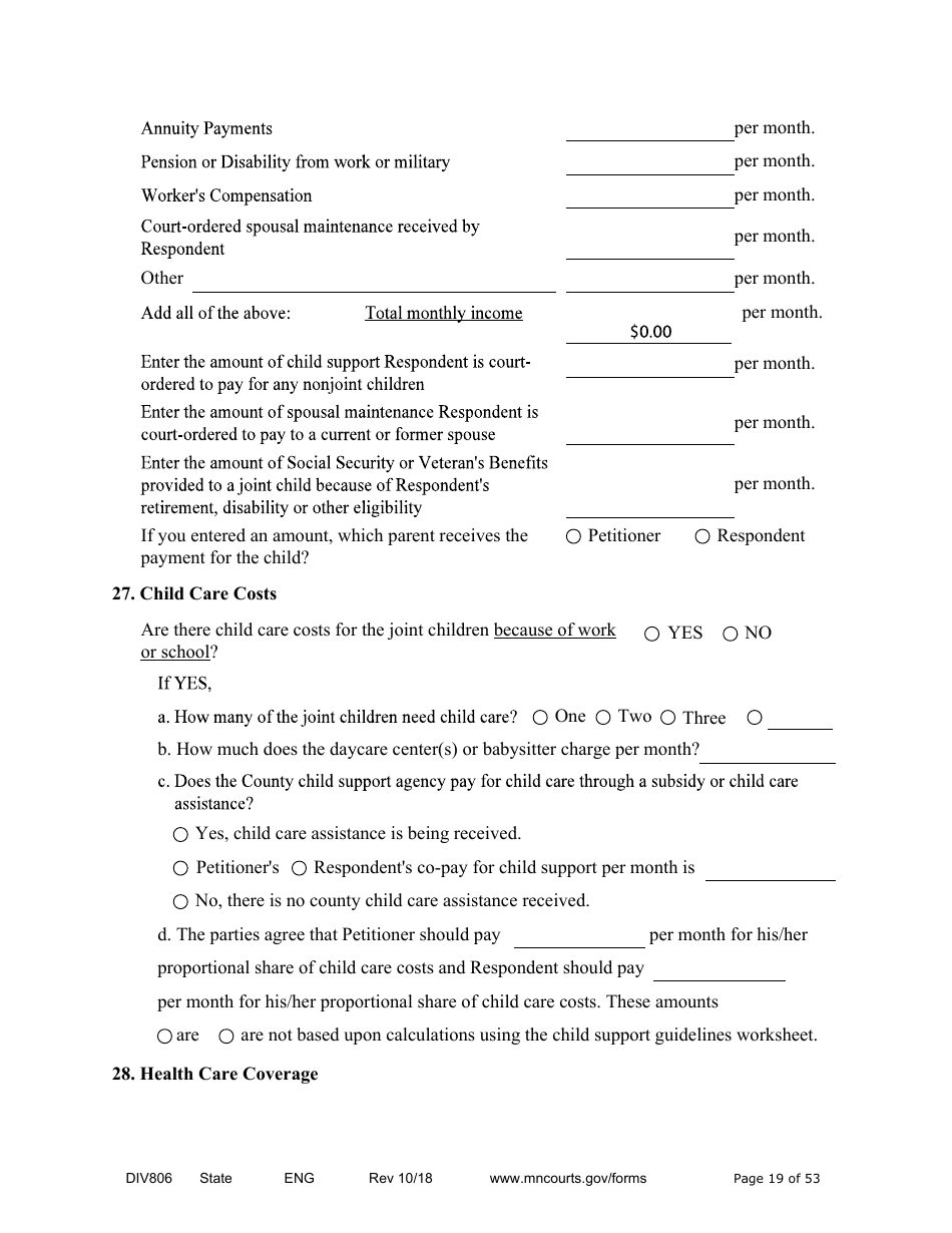 Form DIV806 Stipulated Findings of Fact, Conclusions of Law, Order for Judgment, Judgment and Decree - Minnesota, Page 19