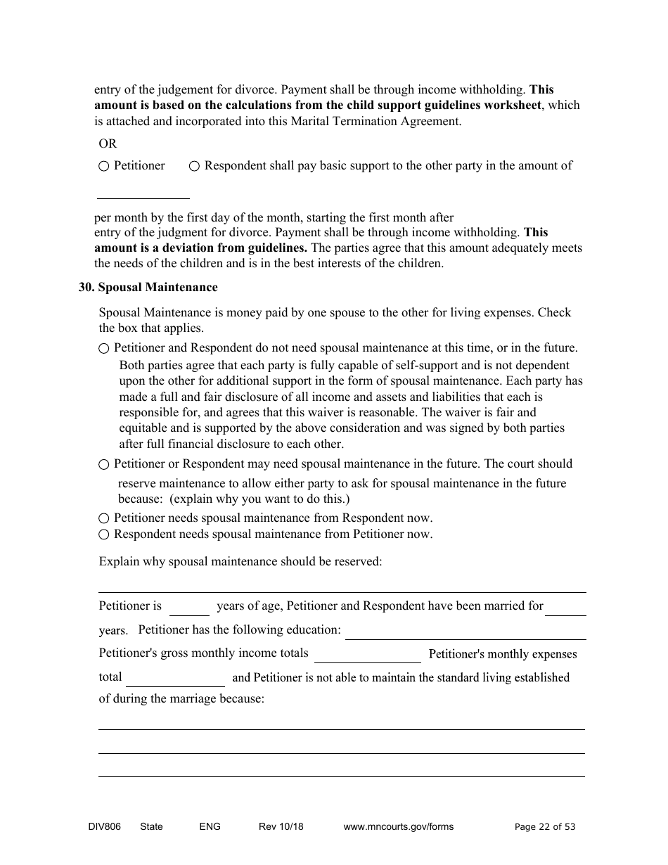 Form DIV806 Stipulated Findings of Fact, Conclusions of Law, Order for Judgment, Judgment and Decree - Minnesota, Page 22