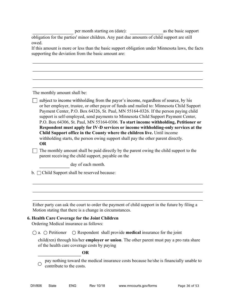 Form DIV806 Stipulated Findings of Fact, Conclusions of Law, Order for Judgment, Judgment and Decree - Minnesota, Page 36