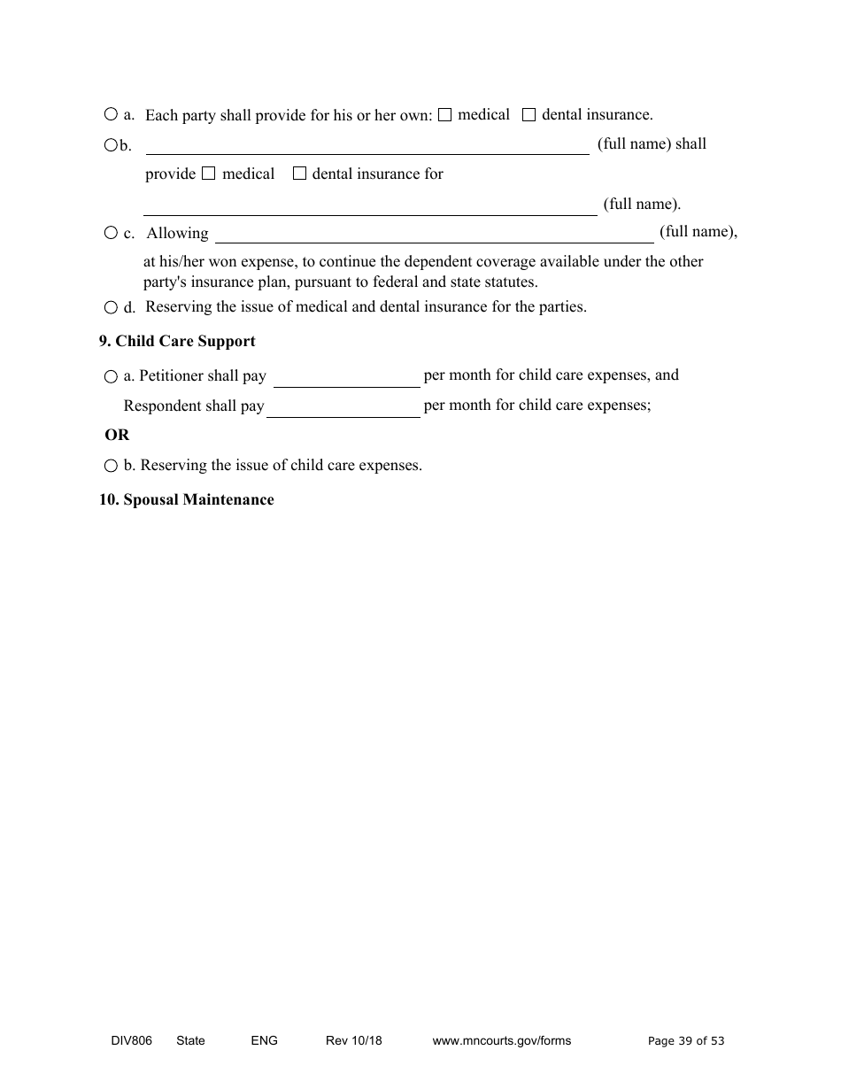 Form DIV806 Stipulated Findings of Fact, Conclusions of Law, Order for Judgment, Judgment and Decree - Minnesota, Page 39