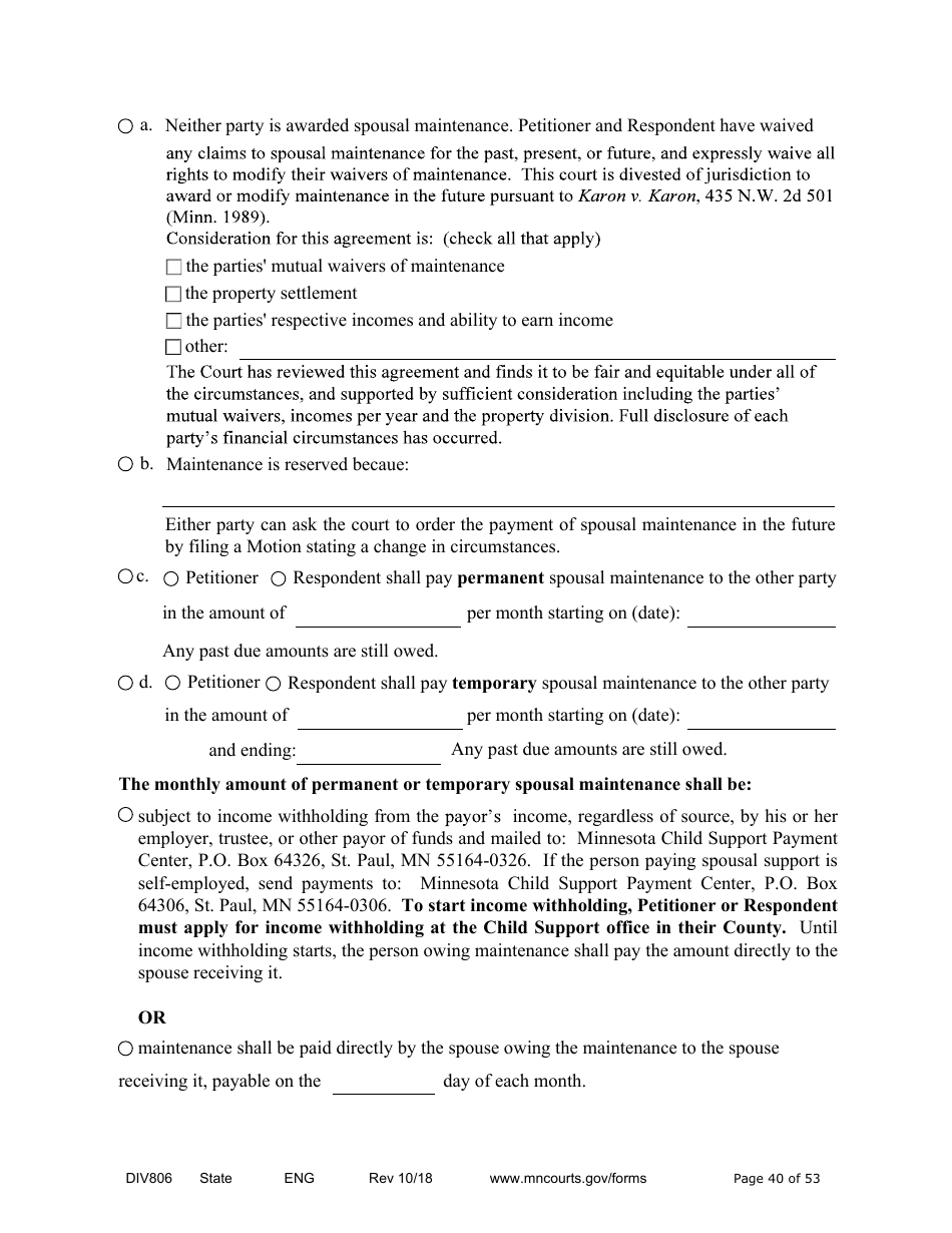 Form DIV806 Stipulated Findings of Fact, Conclusions of Law, Order for Judgment, Judgment and Decree - Minnesota, Page 40