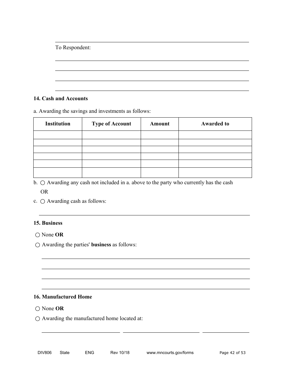 Form DIV806 Stipulated Findings of Fact, Conclusions of Law, Order for Judgment, Judgment and Decree - Minnesota, Page 42