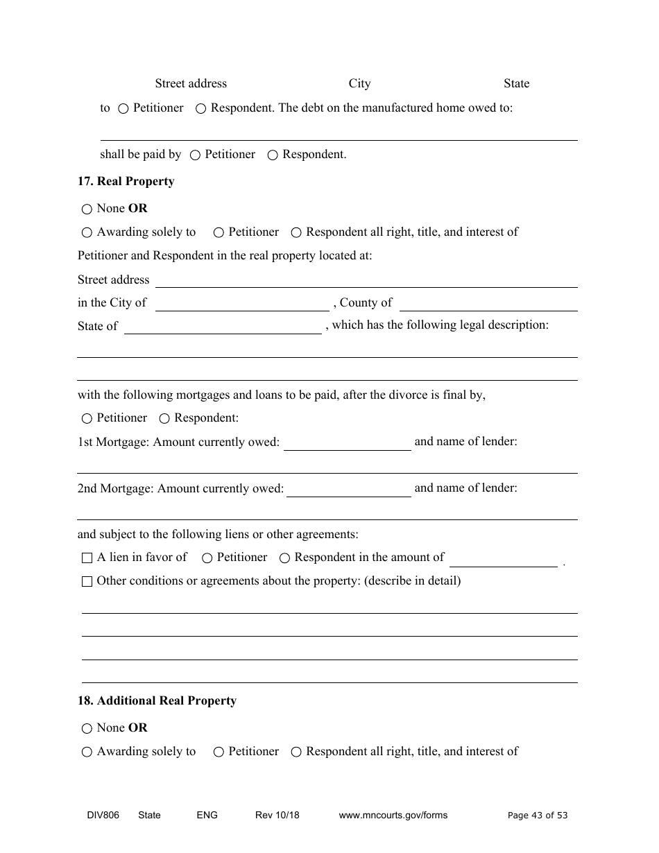 Form DIV806 Stipulated Findings of Fact, Conclusions of Law, Order for Judgment, Judgment and Decree - Minnesota, Page 43