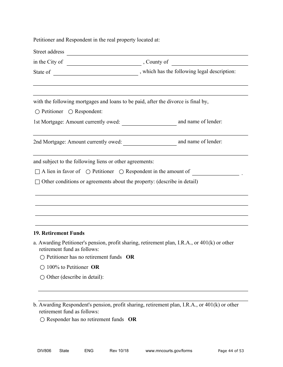Form DIV806 Stipulated Findings of Fact, Conclusions of Law, Order for Judgment, Judgment and Decree - Minnesota, Page 44