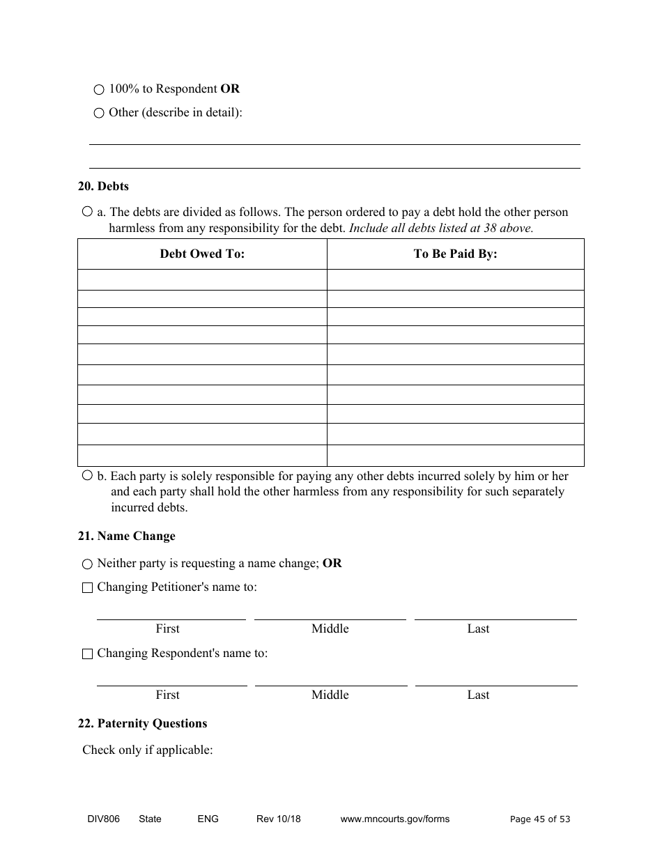 Form DIV806 Stipulated Findings of Fact, Conclusions of Law, Order for Judgment, Judgment and Decree - Minnesota, Page 45